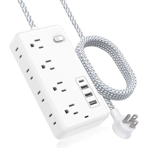Extension Cord 5FT, Surge Protector Power Strip with 8 Widely Outlets 4 USB Ports, Flat Plug, Wall Mount Outlet Extender, Multiple Outlets for Indoor Home Office, Dorm Room Essentials Cover