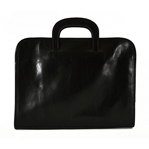 Cartable A4 en cuir véritable noir avec 3 compartiments de rangement - 4