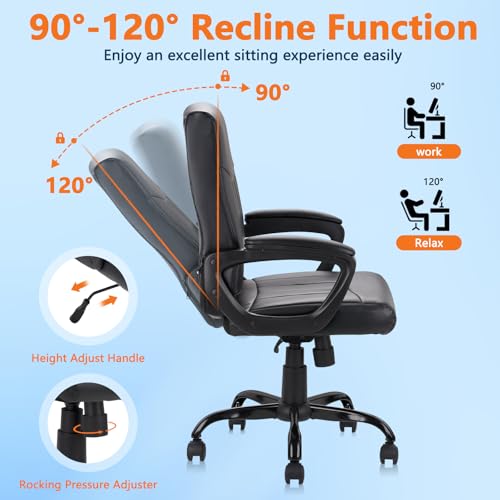 Image of CLATINA Leather Ergonomic Office Chair with Lumbar Support and Padded Armrestes, Swivel Rolling Executive Mid Back Computer Task Desk Chair for Home, Conference, Waiting Room, Black, 4 Pack