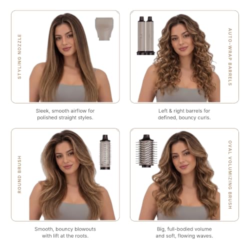 6-in-1 Air Styler & Hair Dryer Brush, 110,000 RPM Brushless Motor Hot Air Brush with Auto-Wrap Curlers, Fast Drying Ionic Blowout Brush, 360° Swivel Cord, LED Display & Storage Case - Image 2