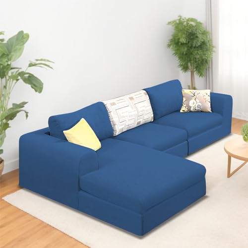 Image of Koza LHS 4 Seater L Shape Sofa Set for Living Room (Blue Fabric) Premium Fabric Sofa