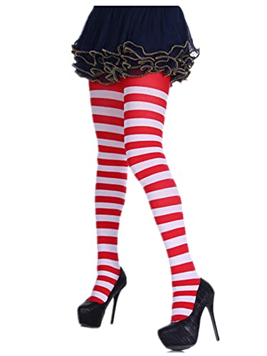 Collants opaques à rayures en microfibre pour femme, rouge/blanc, taille unique Cover