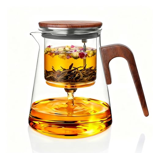 Product Image of the ZENS Magnetic Tea Pot, Enchanted Glass Teapot with Infuser and Magnetic Suction Lid for Mess-Free Loose Tea Diffusers, Walnut Wood Handle, Tea Lovers Gifts