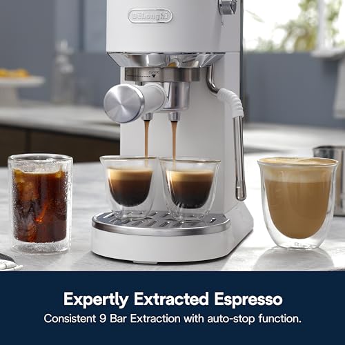 De'Longhi Dedica Duo Compact Espresso Machine - Cold Brew Coffee Maker with Milk Frother Wand- for Espresso, Hot & Iced Coffee, Cappuccinos, Lattes & Home Barista Brewing, Vanilla