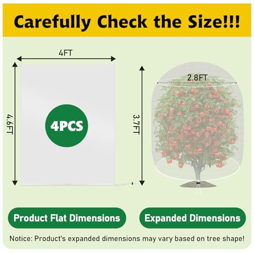Image of Evoio 4 Pcs Garden Plant Fruit Tree Bird Netting Protection Blueberry Bushes Netting Covers Bags with Drawstring, 4 x 4.6 ft Shrubs Bush Tomato Strawberry Berry Barrier Mesh Cover Net Protector
