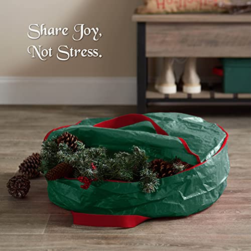 Zober Christmas Wreath Storage Bag - Water Resistant Fabric Storage Dual Zippered Bag For Holiday Artificial Christmas Wreaths, 2 Stitch-Reinforced Canvas Handles (24 Inch, Green, Set Of 2) #TOP1