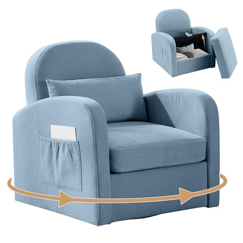 MELLCOM Oversized Swivel Accent Chair with Hidden Storage, Comfy Chenille Fabric Upholstered Leisure Armchair with Lumbar Pillow and Side Pocket for Living Room Bedroom Reception Room and Office