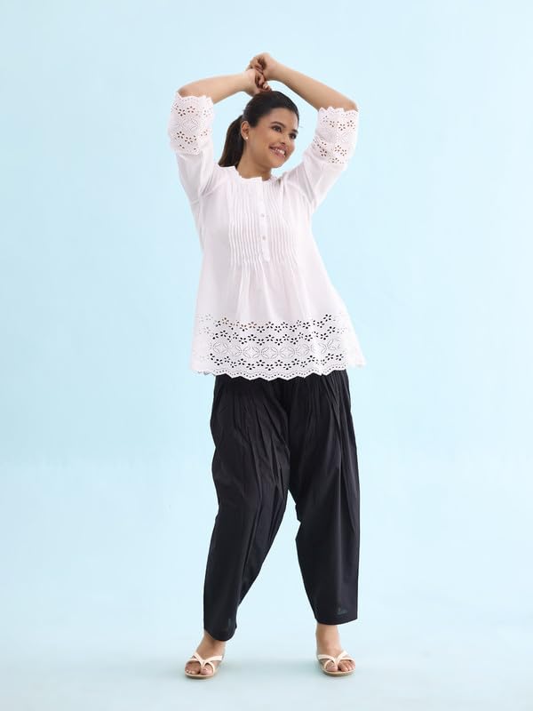 Image of GO COLORS Soft Cotton Salwar for Women | Relaxed Fit, Mid Rise, Ankle Length, Drawstrings