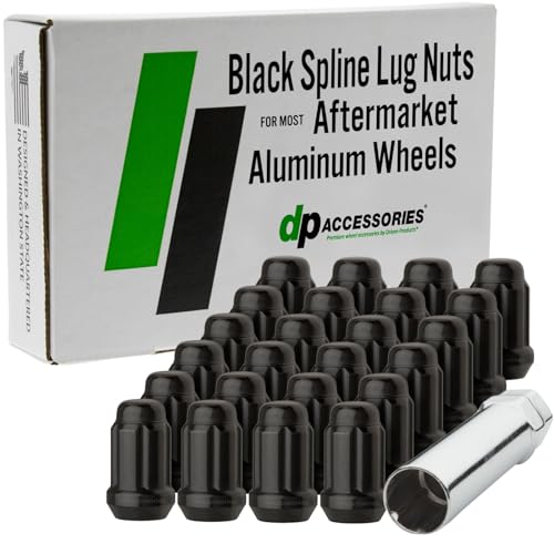 Image of DPAccessories Lug Nuts Compatible with 2005-2015 Toyota Tacoma 6-Lug | Black Spline Style | Aftermarket Aluminum Wheels Only | Set of 24 Wheel Nuts & 1 Tool | DTOTA602A-BK /1