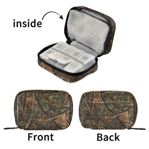 Image of Vintage Camo Pill Case, Weekly Portable Pill Bag Container 7 Days Pill Box Organizer Vitamin Supplement Holder with Zipper for Travel Family Business