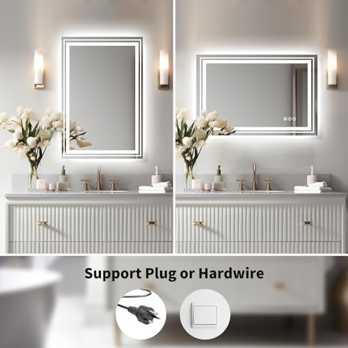 Image of WTTY LED Bathroom Mirror with Backlit and Front Light, 24 inch X 31.5 inch Stepless Dimmable LED Mirror for Bathroom,Anti-Fog Lighted Bathroom Vanity Mirror Modern for Wall,Memory Function,Shatter-Proof