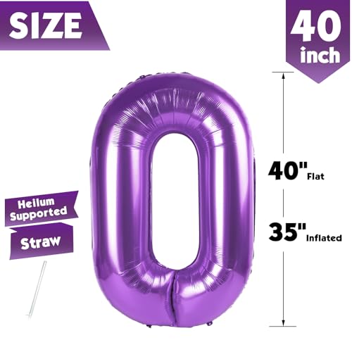 Image of 40 Inch Purple Number 0 Balloon Birthday Party Decorations for Men & Women