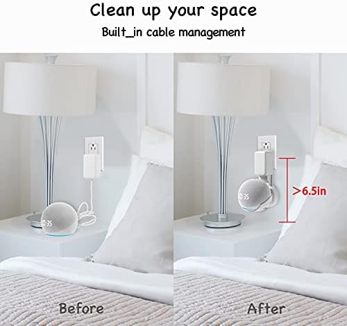 Dot 4th/5th Generation Wall Mount Holder, ZUOLACO Outlet Hanger for Dot 4th/5th Gen, Smart Speaker Stand, Space-Saving Dot 4 Accessories with Cable Management, White