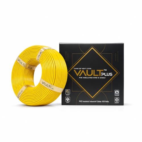 Image of VAULTPlus Yellow 1mm CCA Copper Electrical Wire | 90 Meter Long Roll | PVC Insulated Cable for Home, Commercial & Industrial Internal Wiring