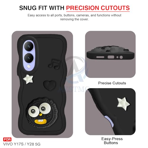 Image of AESTMO Back Case Cover for Vivo Y17S / Y28 | 3D Cute Fun Cartoon Characters | Anti Slip Grip Cute Wave Curly Frame Shape | Full Body Protection Back Cover for Vivo Y17S / Y28 (Black)