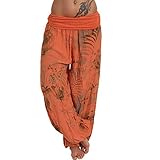 Leichter Sommerstoff Leichte Sommer Hose Strand Blumen Harem Aladin Freizeit Ali Baba Pumphose Pluder (Orange Blume)