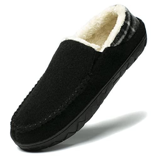 NewDenBer Hausschuhe Herren Mokassins Memory Foam Warme Bequeme Plüsch Weiche Gefüttert Winter Pantoffeln (47 EU, Schwarz)