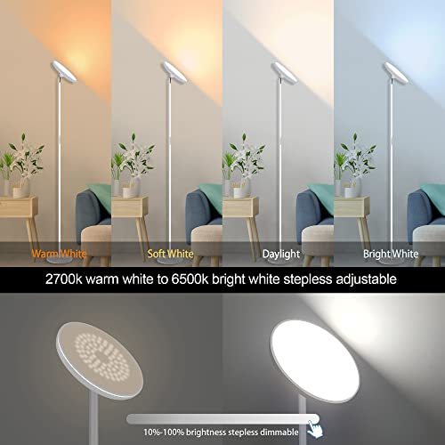 Floor Lamp, 42W 3700Lm Modern Torchiere Sky Led Lamps, Super Bright Tall Standing Pole Light With Remote, 5 Color Temperatures, Memory Function & Touch Control For Living Room, Bedroom, Office(White) #TOP3