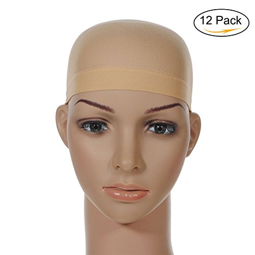 G-zebra 12 Pack Nylon Wig Caps Skin Color Stretchy Close End Stocking Wig Caps for Women and Men