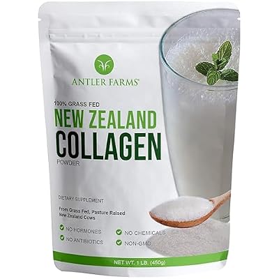 Antler Farms - 100% Pure New Zealand Collagen Powder from Grass Fed Cows, Unflavored, 1 lb - Hydrolyzed Cold Water Soluble Peptides, Keto Friendly, Bioavailable, Quick Dissolving