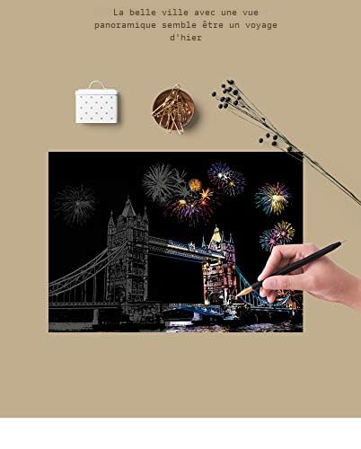 Peinture à gratter pour adulte, papier de peinture artistique à gratter arc-en-, Papier à peindre à gratter pour qui brillent dans le noir A4, Papier d'art à gratter et à croquis A4