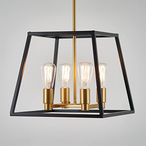 Artika Carter Farmhouse Chandelier, Black & Gold Geometric Square Light