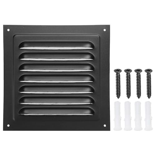 PATIKIL Rejilla De Ventilación De Aguilón De Aluminio De 6"x6", Rejilla De Aire Cuadrada Para Sofito En Pared Exterior Con Malla Integrada Para Ático Cochera O Techo, Negro