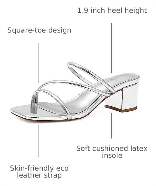 Image of Shoe'N Tale Strappy Heels For Women Low Chunky Block Heel Heeled Sandals Square Open Toe Slip On Slides Mules