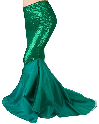 Feeshow Women's Mermaid Tail Halloween Costumes Party Shiny Sequins Long Skirt Green Small #TOP2