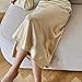 Jupes en Satin de Soie pour Femmes Été Mode Coréenne Balck Midi A-Ligne Longue Belle Jupe Gril Bleu Taille Haute Femme Jupes-Beige Or,M
