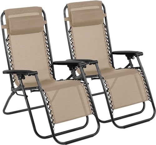 azorex Silla Gravedad Cero Tumbona Plegable Silla reclinable Ajustable Juego de 2uds con reposacabezas para jardín Patio...