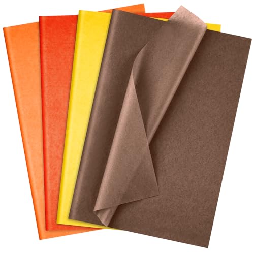 BOUBONI 100 Sheets Tissue Paper Bulk 20 x 14.5 inches Gift Wrapping Paper Craft Tissue for Flower Artworks Crafts Thanksgiving Day Autumn Holiday Party Decoration-Orange Yellow Brown