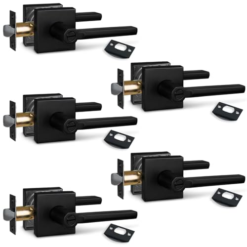 Image of NEWBANG (5Pack) Bed /Bath Room Door Lever for Privacy Bathroom and Interior Door Door Lock Handle in Aged Matt Black, HD1601-DB-BK-5P