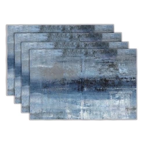 Xalogeer 4PSPLACEMAT-BLUE GREY ART Modern Art Placemats Set Of 4 Blue And Grey Abstract Paint Art Linen Washable Place Mats Rectangular Cloth Table Mat For Party Kitchen Dining Decoration Indoor Outdoor cover