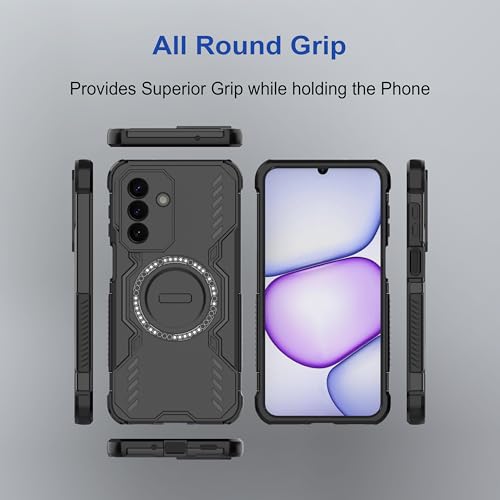 Image of amazon basics Back Case Cover for Samsung Galaxy M47 5G | Magnetic Case with Built-in Metal Ring | Supports MagSafe Charger, Wallet & Car Mount | Shockproof Hybrid PC + TPU | Black