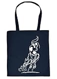 Lange Tragegriffe Comic Pferd Tasche - Spruch/Motiv Pferd Stofftasche : Funny Horse - Stalltasche Reitsport - Farbe : Navyblau