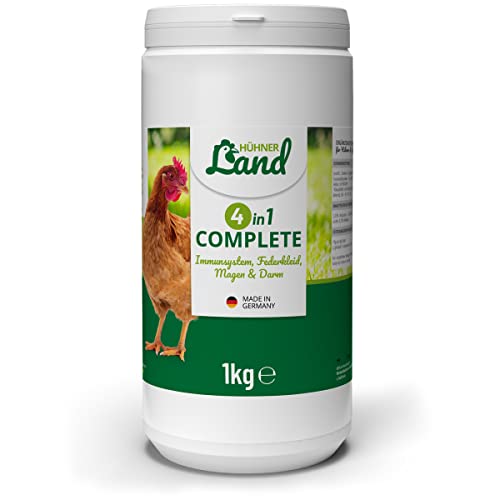 HÜHNER Land 4in1 Complete 1kg für Hühner & Geflügel Futterergänzung Vitamine für Hühner mit Zeolith Bierhefe Hagebutte & Topinambur - Für Gefieder Immunsystem Magen-Darm