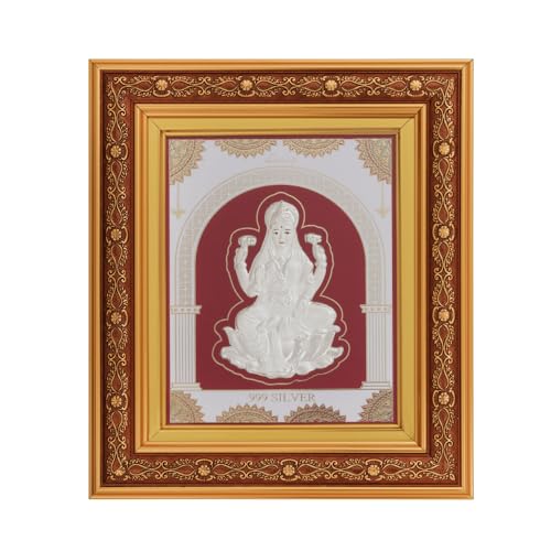 Image of 999Pure Silver Laxmiji Frame | Divine Home Decor | Wall Mount Square Photo for Gift, Wooden PhotoFrame for Temple & OfficeDecor, SilverGift Items | hangingframe (10.50 inch x 9 inch Inch)