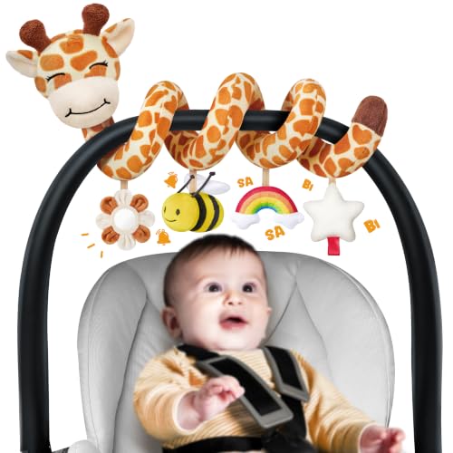 Image of Stuffed Spiral Car Seat Baby Toys 6-12 Months, Infant Giraffe Sensory Toys Hanging Stroller Accessories, Newborn Shower Gifts for Baby Boys Girls Essentials | Cute Colorful Giraffe