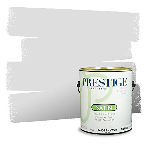 PRESTIGE Paints Interior Paint and Primer In One, 1-Gallon, Satin, Comparable Match of Behr* White Lie*