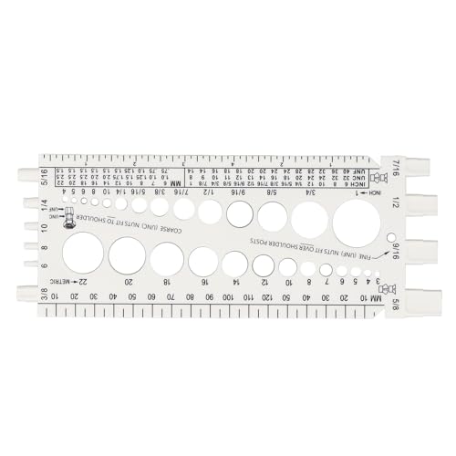 Asixxsix Misuratore della Filettatura di Dadi e Bulloni, M3 a M22 13 Dimensioni Metriche e n. 4 a 3/4 Imperiali Dimensioni dei Bulloni e Misuratore di Filettatura, Misuratore (White)