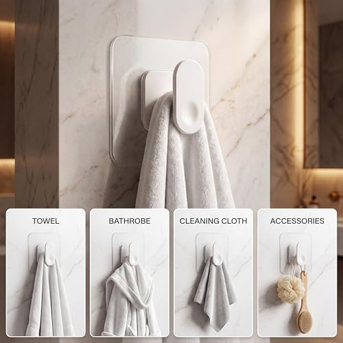 Image of ELMVIA Self Adhesive Hooks /Wall Hangings Hook /Waterproof Hooks for Wall Without Drilling Heavy Duty Bathroom Kitchen Towel Wall Hooks for Hanging Strong Coat (10, White Nail Hook)