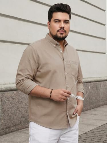 Image of Urbano Plus Men's Cotton Full Sleeve Regular Fit Solid Oxford Shirt with Button-Down Collar