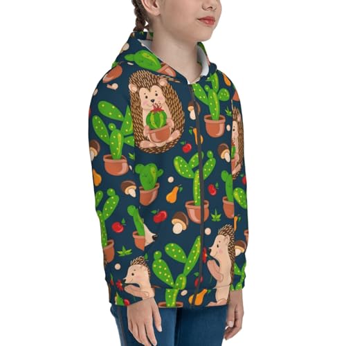 Cute Hedgehogs Cactus Blue Kids Pullover Hoodies Boys Zip Up Sweatshirts Girls Athletic Clothes with Pocket4