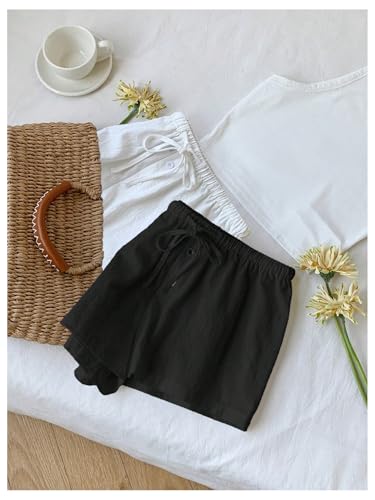 Image of MakeMeChic Women's 2 Pack Linen Shorts Striped Gingham Summer Beach Pajama Boxer Shorts