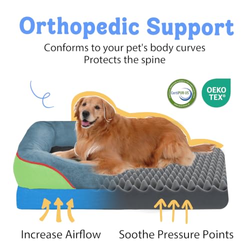 Image of Chez Paw Waterproof Orthopedic XL Dog Bed for Large and Extra Large Dogs | Egg Crate Foam, 4-Sided Bolster Support, Waterproof Liner, Non-Slip Bottom, Machine Washable Cover, 42 x 30 Inch