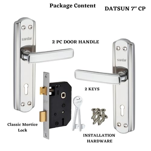 Image of SARDAR Datsun CP Iron Handle Set 7 Inch|2 Keys | 6 Lever Single Turn Lock Set| Handle Set for Door, Bathroom, Bedroom, Living Room| (Silver)