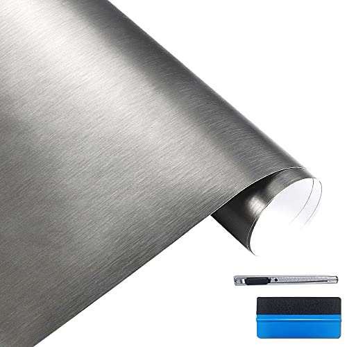 Film vinyle acier brossé gris automobile 0,3x1,5m thermoformable LZLRUN