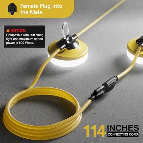 Image of LED Construction String Lights 100FT, 3 Prong, 10000 LM, 5000K LED String Work Lights, 100W Temporary Lighting for Job Site Outdoor Indoor, IP65 Waterproof Temporary Construction Lights, ETL Listed