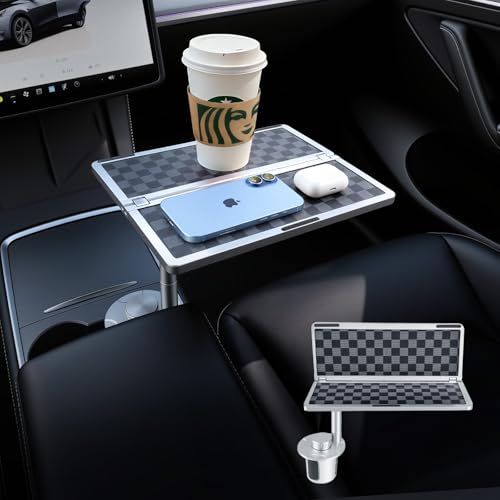 GiftmiyHime 360 Rotating Car Table & Car Tray Desk for Round Cup Holder Foldable Design & Easy Install Car Accessories Compatible with Tesla